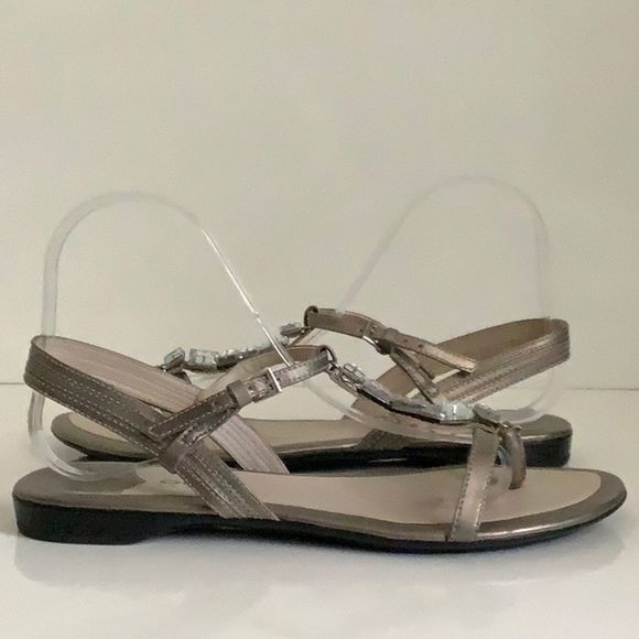 Geox | Shoes | Geox Respira Pewter Leather Embellished Sandals Size 38 8 |  Poshmark